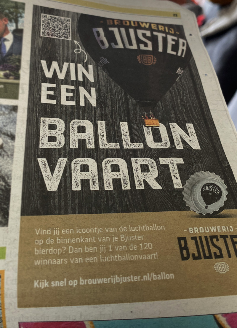 Advertentie van Brouwerij Bjuster voor de ballonvaartactie